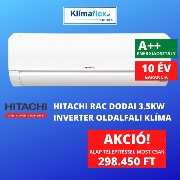 Hitachi klíma Debrecen, inverteres, oldalfali, 10 év garancia